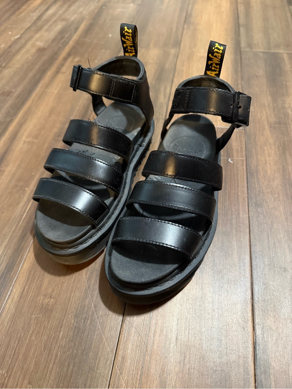 Black Leather Dr. Martens Blaire Strap Sandals